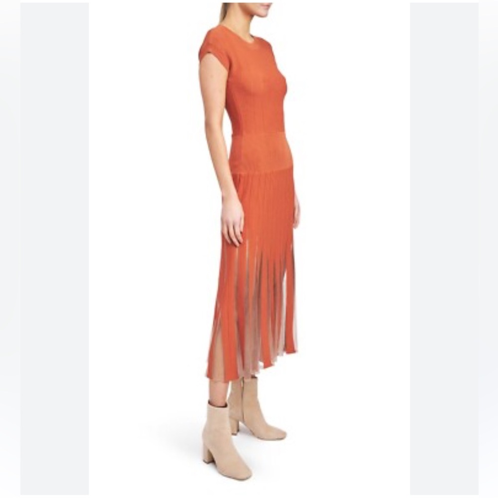 En Saison Brianna cap sleeve rust midi dress with pleated skirt, XS - Picture 2 of 11
